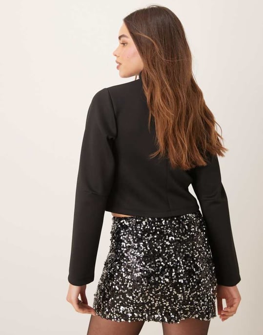 ASOS DESIGN scuba-style fabric high neck cropped top with cocoon sleeve in black - Image 3