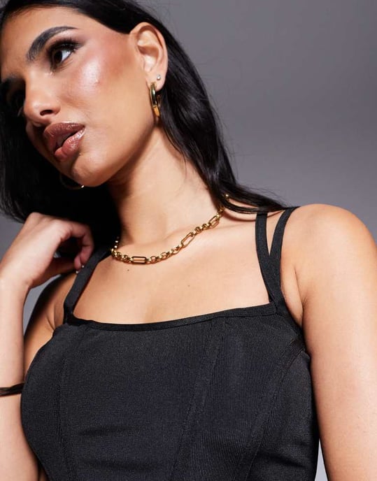 ASOS DESIGN samordnad bandage korsett top med spagettiband i svart - Image 4