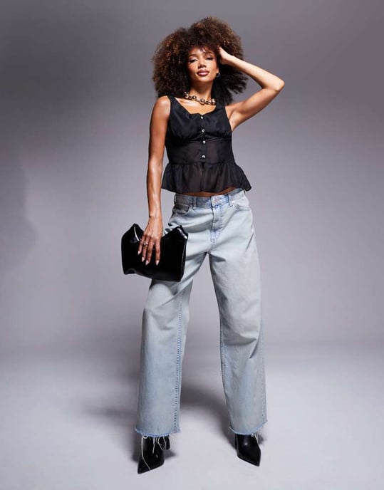 ASOS DESIGN off-shoulder knäppning framtill peplumtop i svart - Image 3