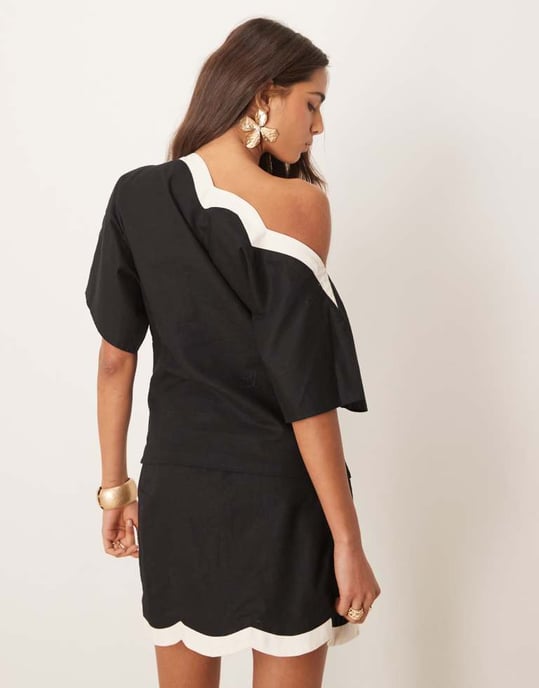 Never Fully Dressed contrast off shoulder asymmetrical top co-ord in black - Image 4