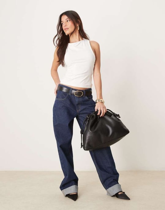 ASOS DESIGN polyamid topp med sänkt halsringning och drapering i ryggen i elfenbensvit - Image 2
