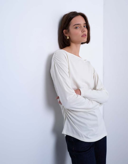 Topshop asymmetrisk halsringning långärmad topp i off-white - Image 1