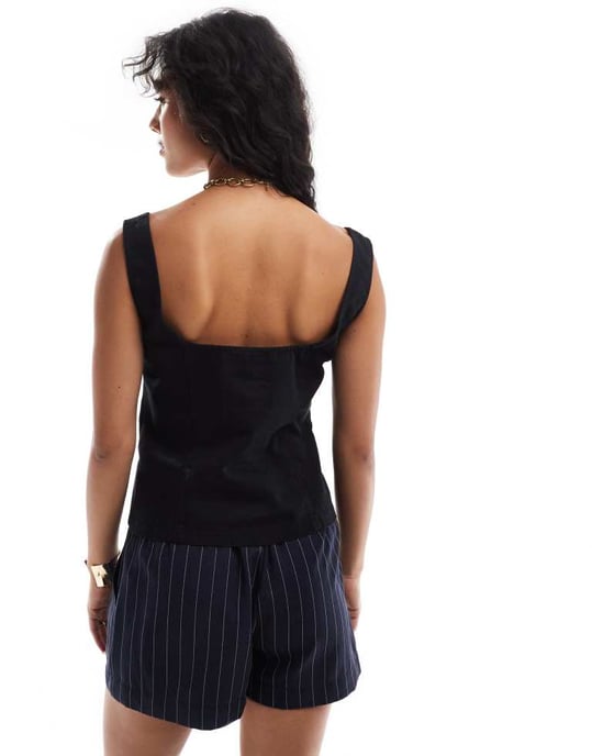 ASOS DESIGN denimstrukturerad topp i svart - Image 3
