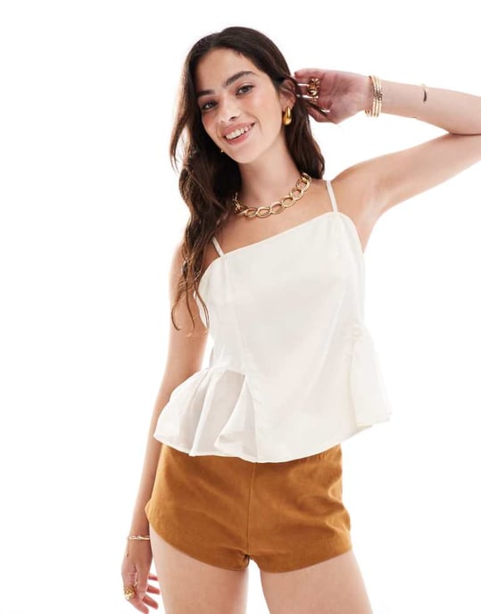 ASOS DESIGN satin chiffon mix spetstopp i elfenben - Image 1