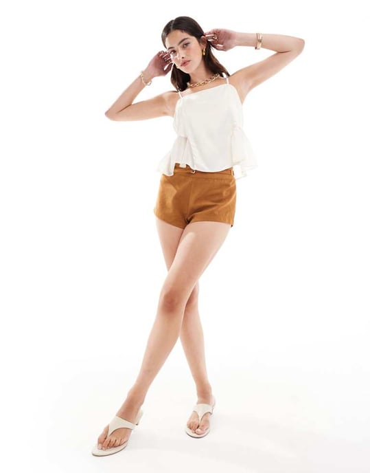 ASOS DESIGN satin chiffon mix spetstopp i elfenben - Image 3