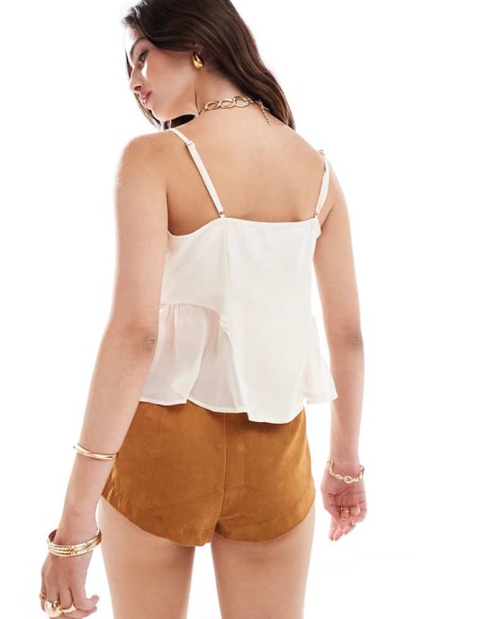 ASOS DESIGN satin chiffon mix spetstopp i elfenben - Image 4