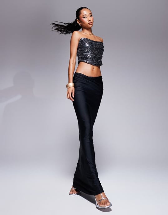 ASOS DESIGN disco folie draperad korsettopp i svart - Image 2