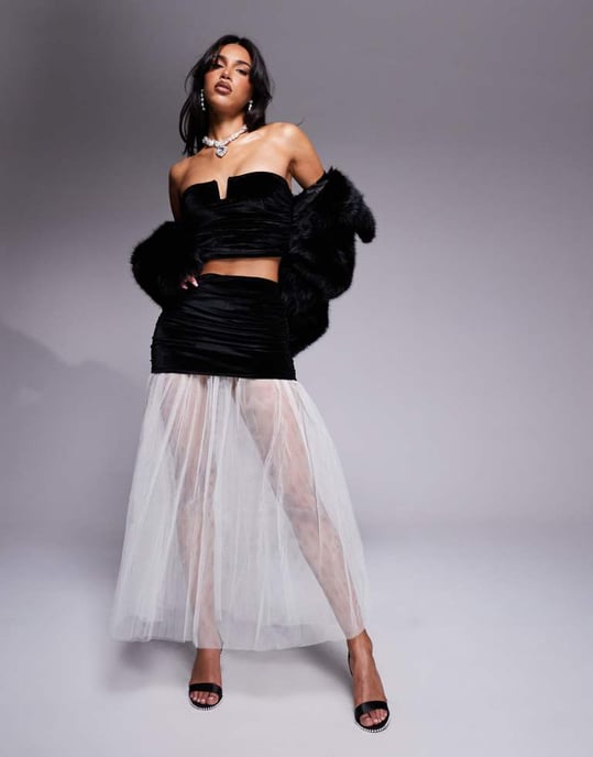 ASOS DESIGN sammansatt sammetsruchnet bandeau-top med kant i svart - Image 4