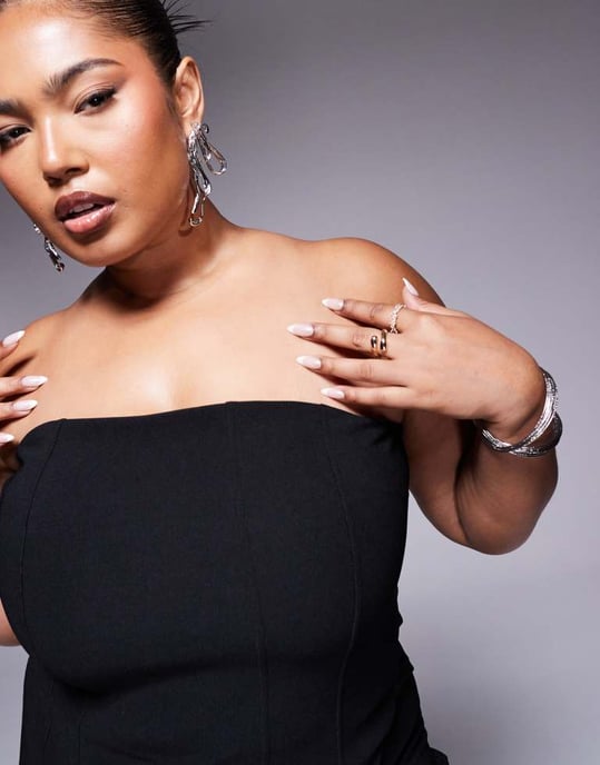 ASOS DESIGN Curve koordinerad ribbad korsett bandeau topp i svart - Image 3