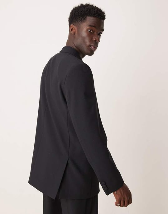 ASOS DESIGN avslappnad smokingjacka i svart textur - Image 3