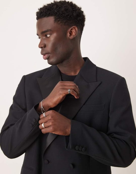 ASOS DESIGN avslappnad smokingjacka i svart textur - Image 4