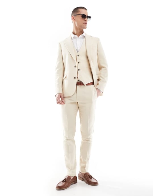 ASOS DESIGN ullblandning smal kostymjacka i stenväv - Image 3