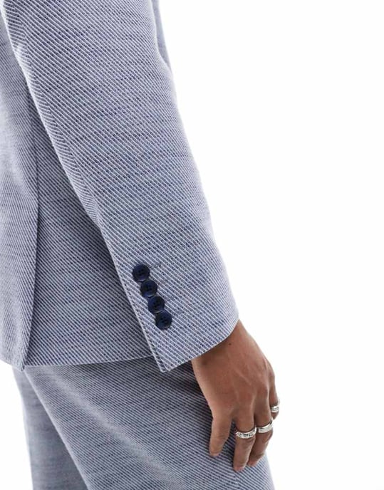 ASOS DESIGN dubbelknäppt regular kostymjacka i blå textur - Image 4