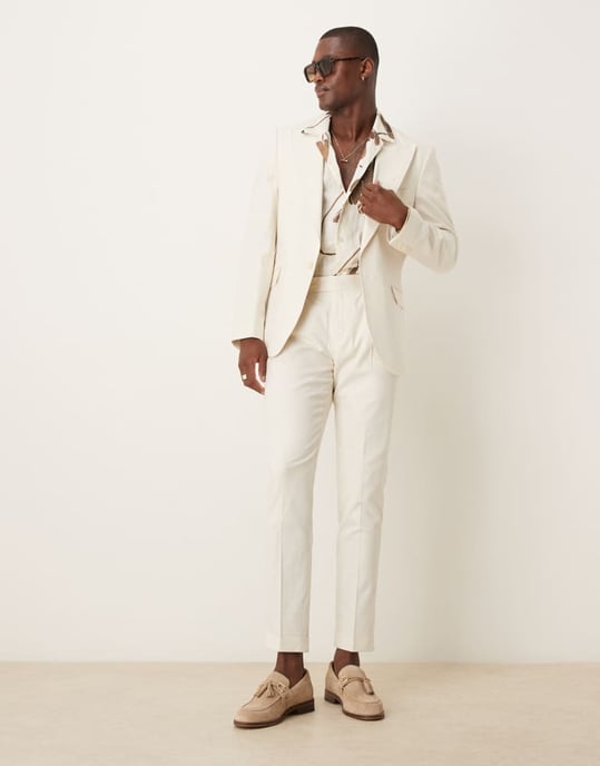 ASOS DESIGN linneblandning smal kostymjacka i krämfärg - KRÄM - Image 2
