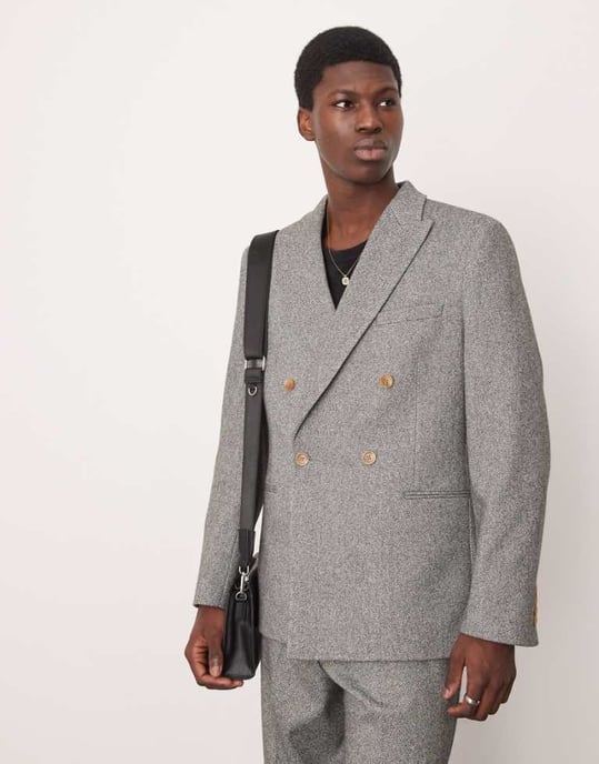 ASOS DESIGN tungvikts dubbelknäppt slim fit kavaj i grått - Image 1