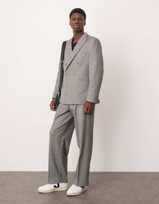 ASOS DESIGN tungvikts dubbelknäppt slim fit kavaj i grått - Image 3
