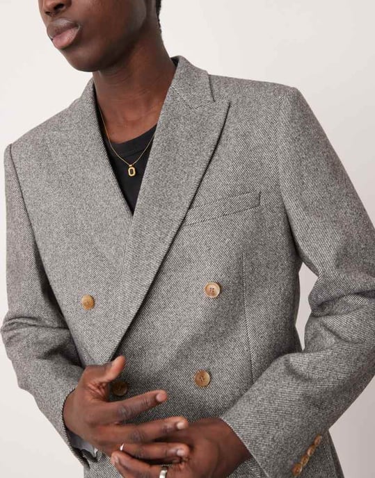 ASOS DESIGN tungvikts dubbelknäppt slim fit kavaj i grått - Image 4