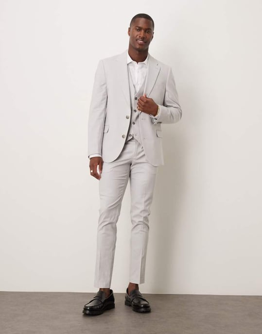 ASOS DESIGN linneblandning smal kostymjacka i grå - Image 2