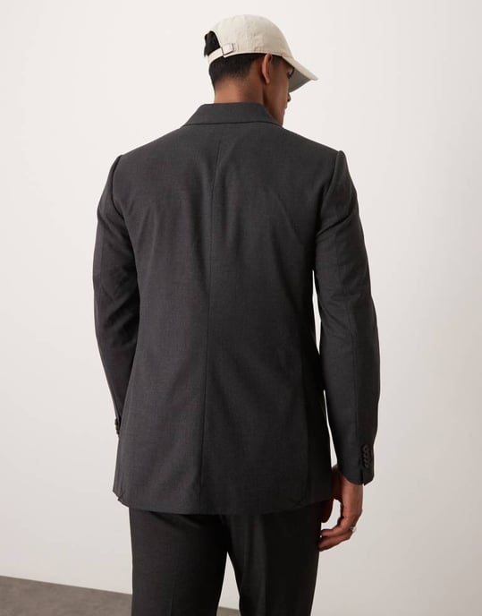 Abercrombie & Fitch dubbelknäppt kashmirblandad flanellblazer i kolgrått - Image 4