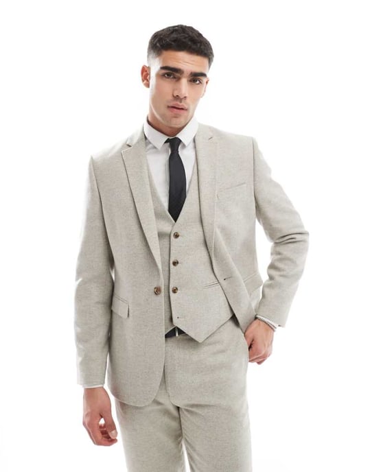 ASOS DESIGN slim passform kavaj i ull i sten tweed - Image 1