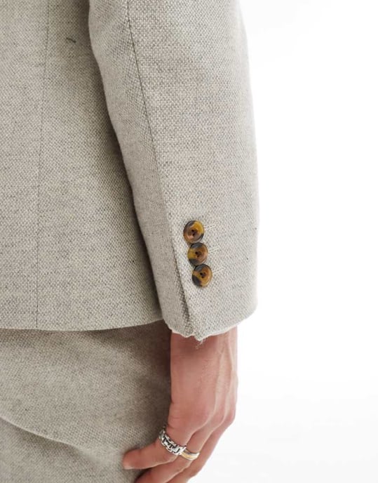 ASOS DESIGN slim passform kavaj i ull i sten tweed - Image 4
