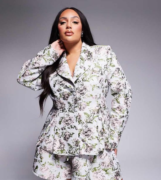ASOS LUXE Curve co-ord jacquard snörning kavaj i vintage blommönster - Image 1