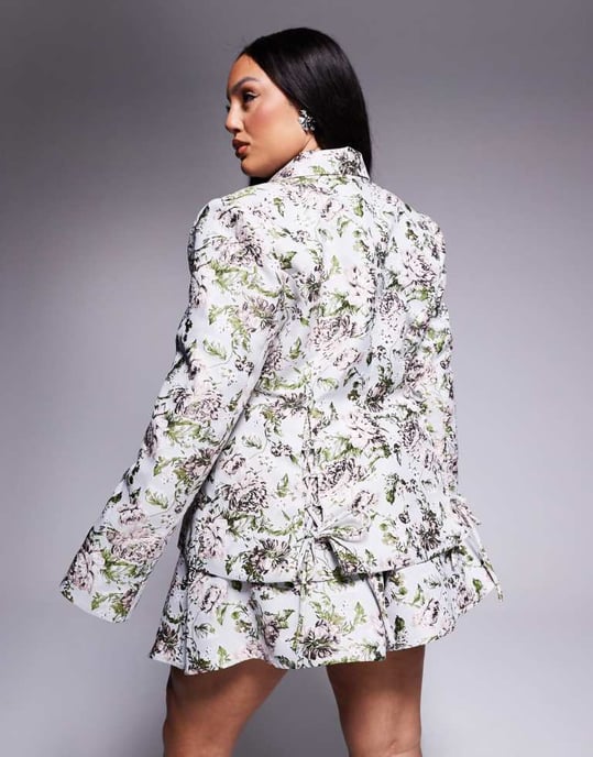 ASOS LUXE Curve co-ord jacquard snörning kavaj i vintage blommönster - Image 2