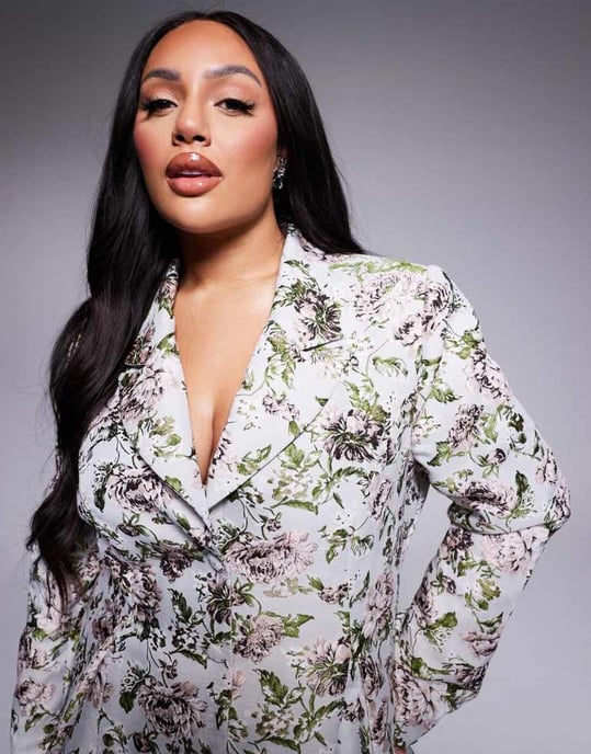 ASOS LUXE Curve co-ord jacquard snörning kavaj i vintage blommönster - Image 4