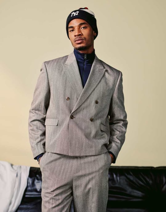 ASOS DESIGN boxy kort blazer i stentexturerad herringbone - Image 3