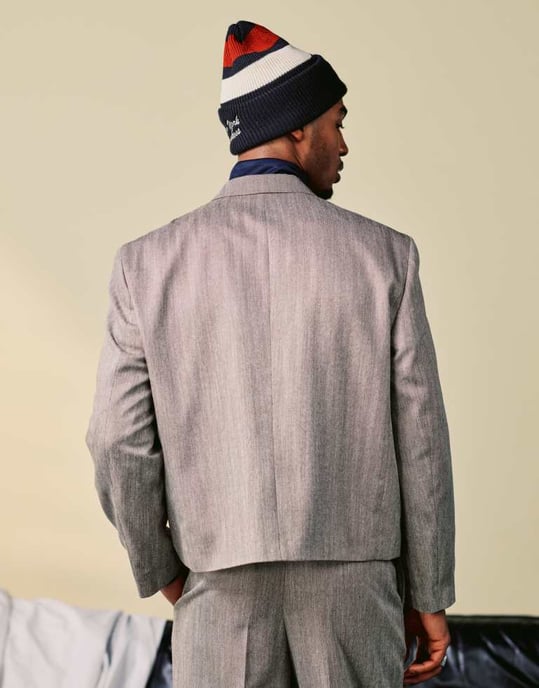 ASOS DESIGN boxy kort blazer i stentexturerad herringbone - Image 4