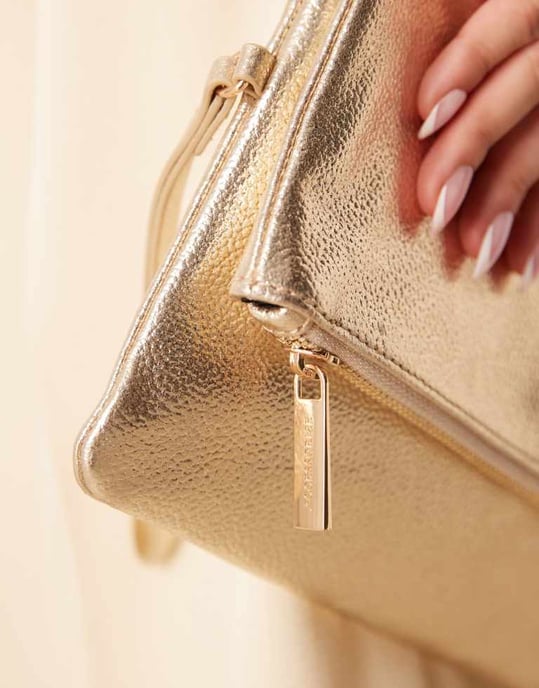 Accessorize leather foldover metallic clutch in gold - Image 4
