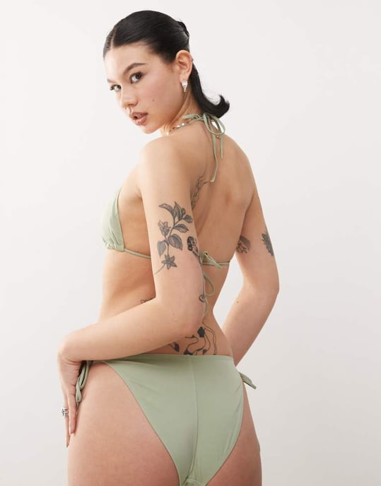 Monki mix and match slipsbikini i salviagrön - Image 4