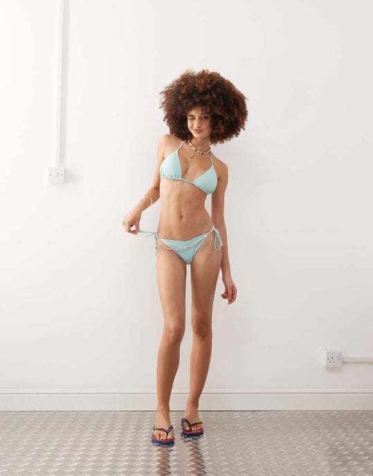 Monki mixa och matcha snörning sida bikiniunderdel i turkosblå - Image 2