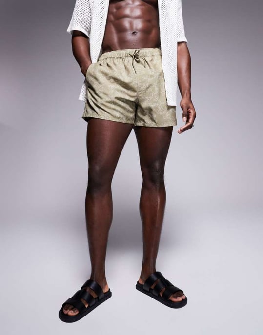 ASOS DESIGN badshorts i kort längd med blommönster i grön - Image 2