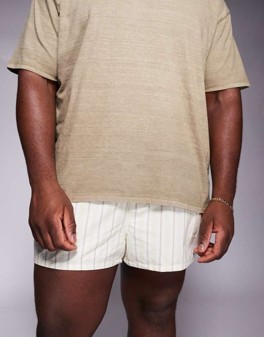 ASOS DESIGN seersucker randiga badshorts i superkort längd i sten - Image 3