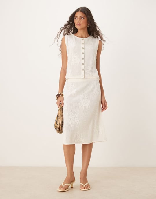 ASOS DESIGN lace knit waistcoat co-ord in ecru - Image 2