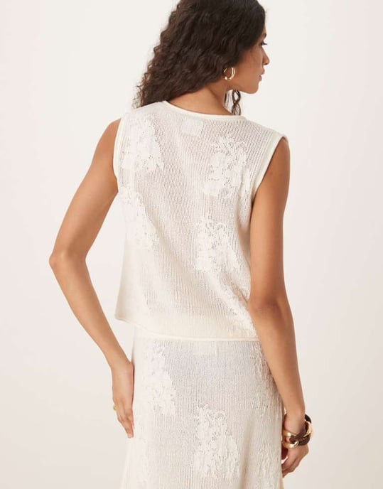 ASOS DESIGN lace knit waistcoat co-ord in ecru - Image 4