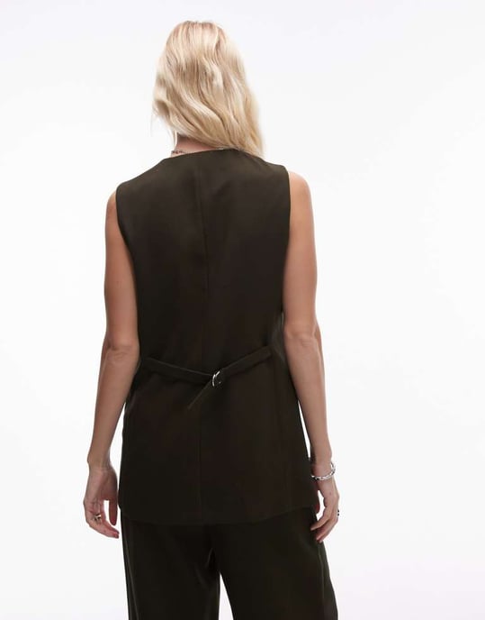 Topshop figursydd lång väst i mörkgrön - Image 3