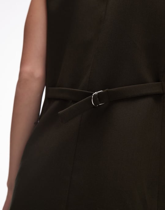 Topshop figursydd lång väst i mörkgrön - Image 4