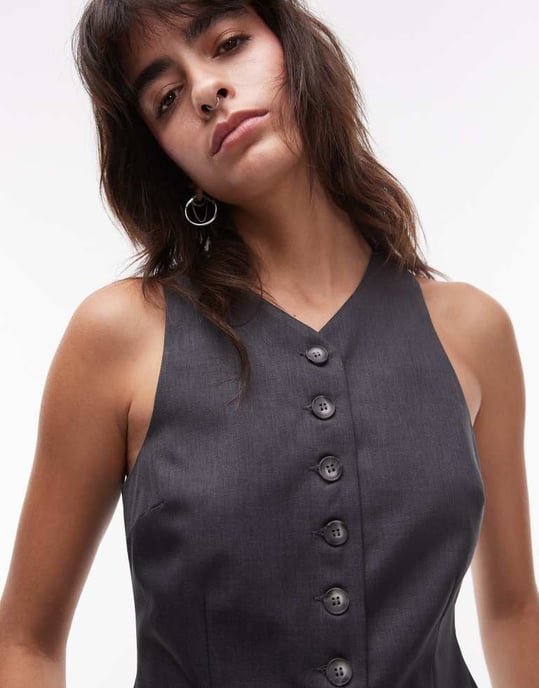 Topshop högkragad kort väst i kolgrå - Image 2