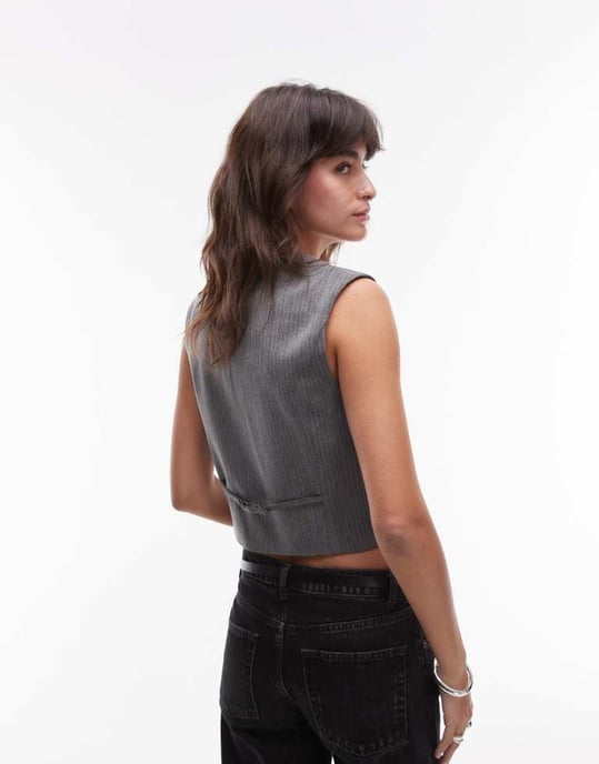 Topshop asymmetrisk wrap väst i kolgrå - Image 4