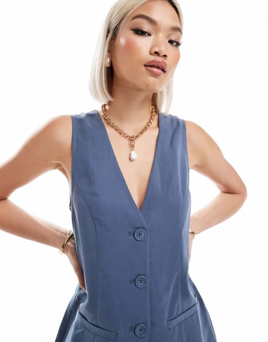 ASOS DESIGN långline västset i tvättad blå - Image 1