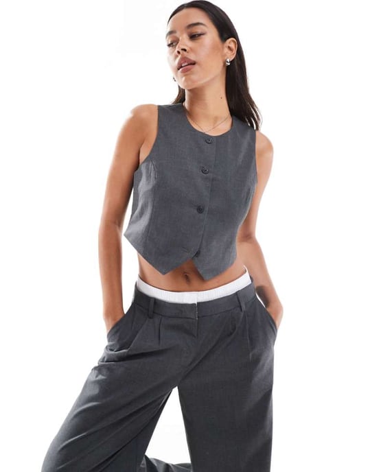 Vero Moda kort väst set i mörkgrå melange - Image 1
