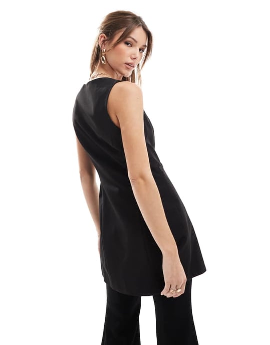 Miss Selfridge långlinjad västkofta i svart - Image 4