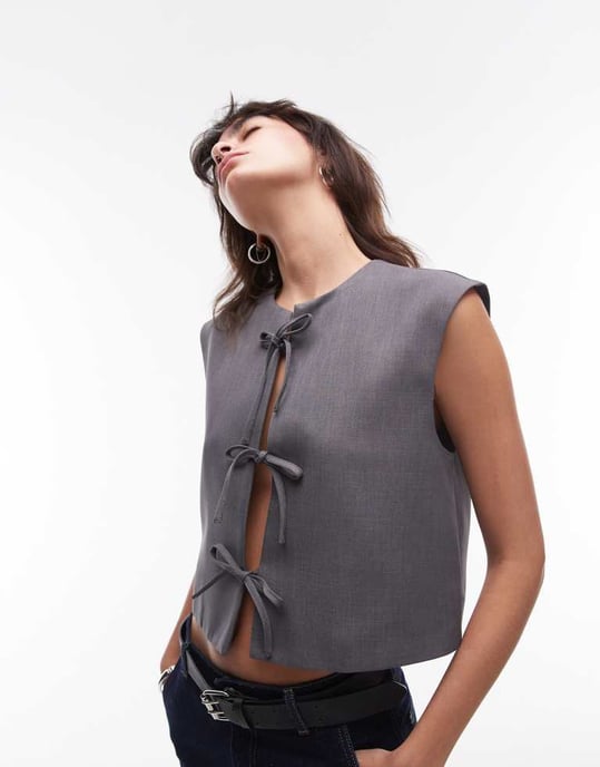 Topshop knytframskuren väst i gråmelerad - Image 2