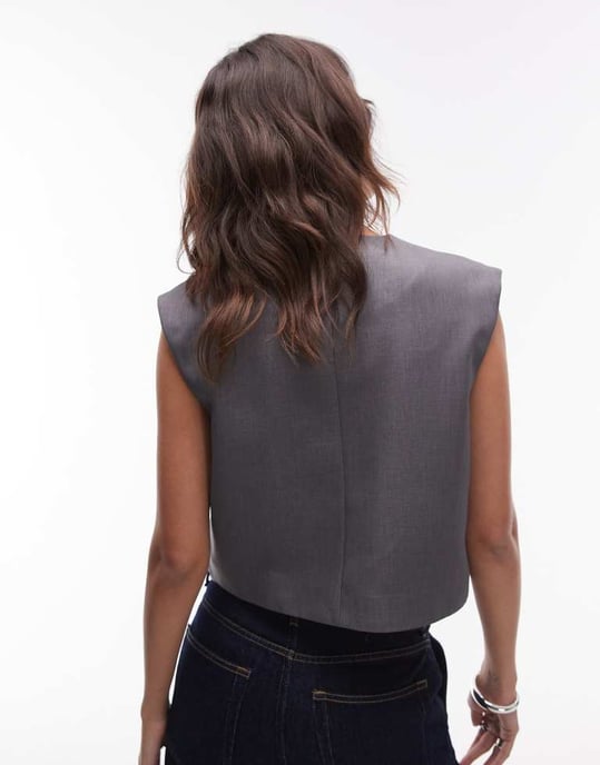 Topshop knytframskuren väst i gråmelerad - Image 3