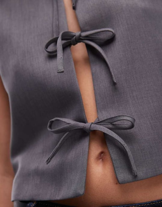 Topshop knytframskuren väst i gråmelerad - Image 4