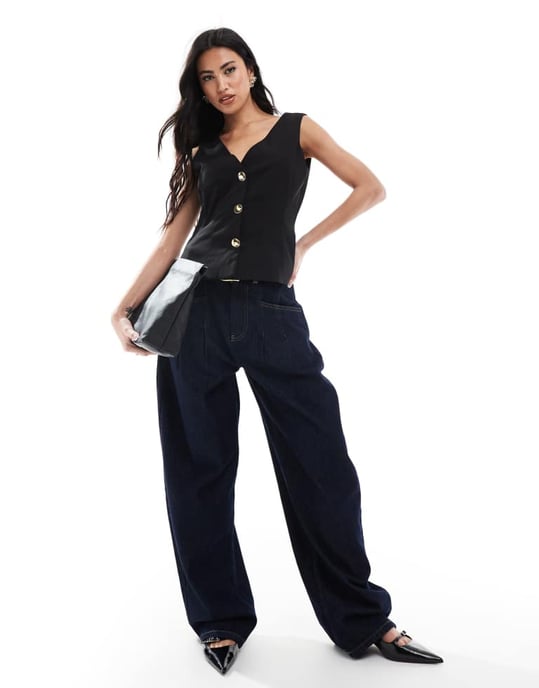 ASOS DESIGN skräddarsydd peplum väst med detaljer i svart - Image 4