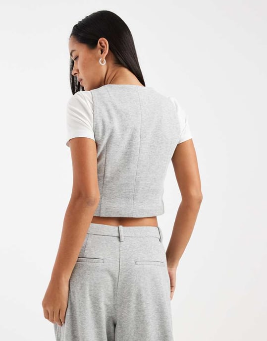 Vero Moda jersey waistcoat co-ord in light grey melange - Image 3