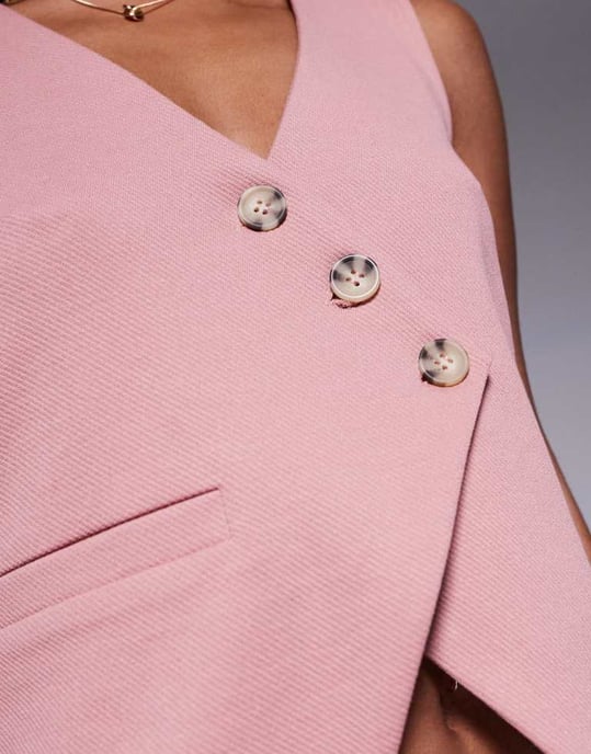 ASOS DESIGN co-ord asymmetric waistcoat top in pink - Image 3